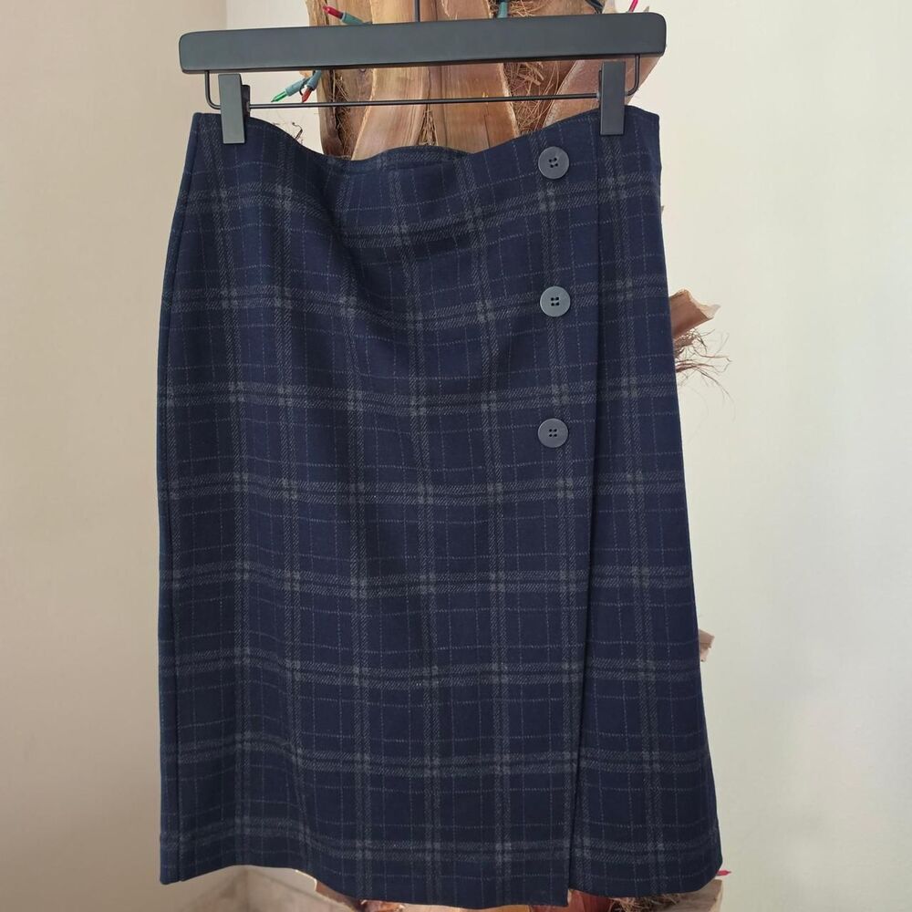 J Jill Navy Blue Plaid Skirt